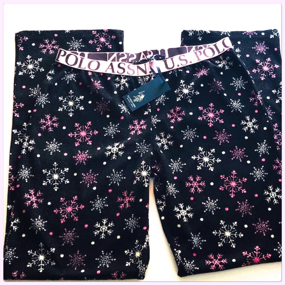 NWT  Black/Pink Snowflakes U.S. Polo Pajama Pants - Picture 9 of 11